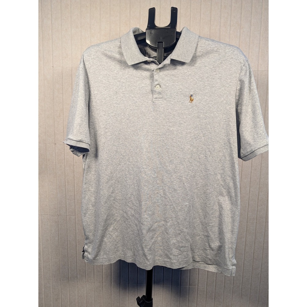Polo Ralph Lauren Polo Shirt Mens L Gray Classic Fit Cotton Flesh Pony Excellent
